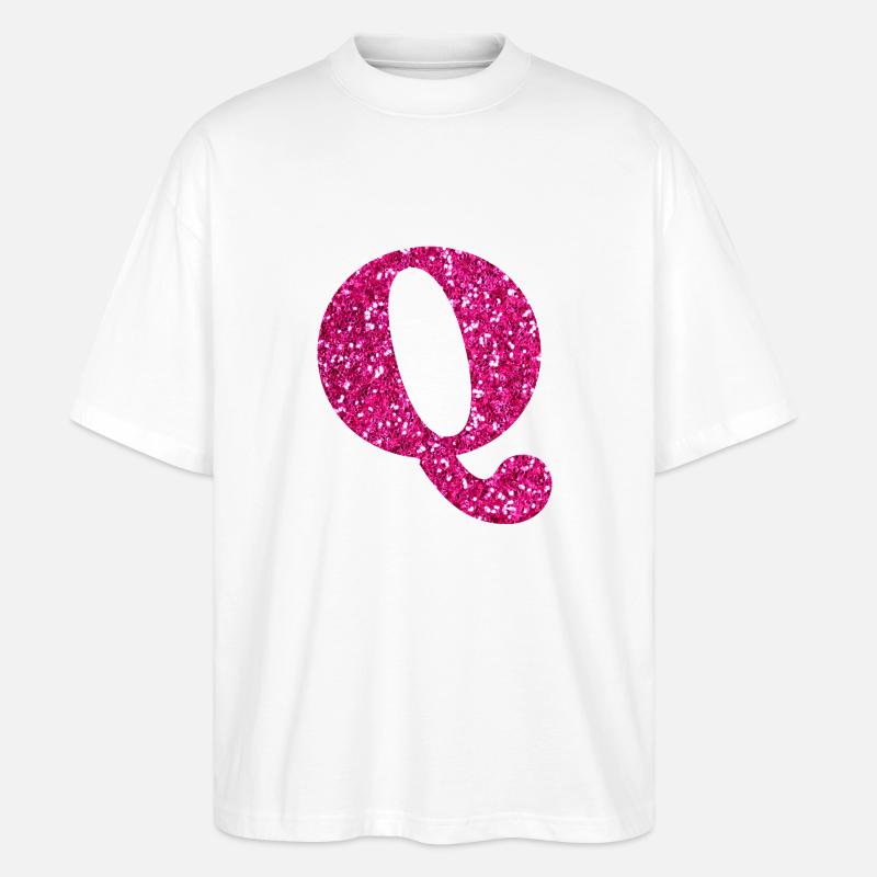Buchstabe q rosa Glitzer - Stanley/Stella Oversized Unisex Bio T-Shirt Blaster 2.0 - Weiß