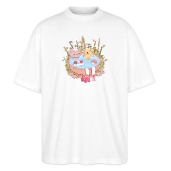 Kawaii Bamboo Hot Tub avec des animaux mignons à l’intérieur - T-shirt bio Blaster 2.0 coupe oversize Stanley/Stella Unisexe - blanc - Devant - Alina (178cm) & Michal (187cm)