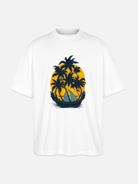 Sunset on the palm boat - Stanley/Stella Oversized Unisex Organic T-shirt Blaster 2.0 - white