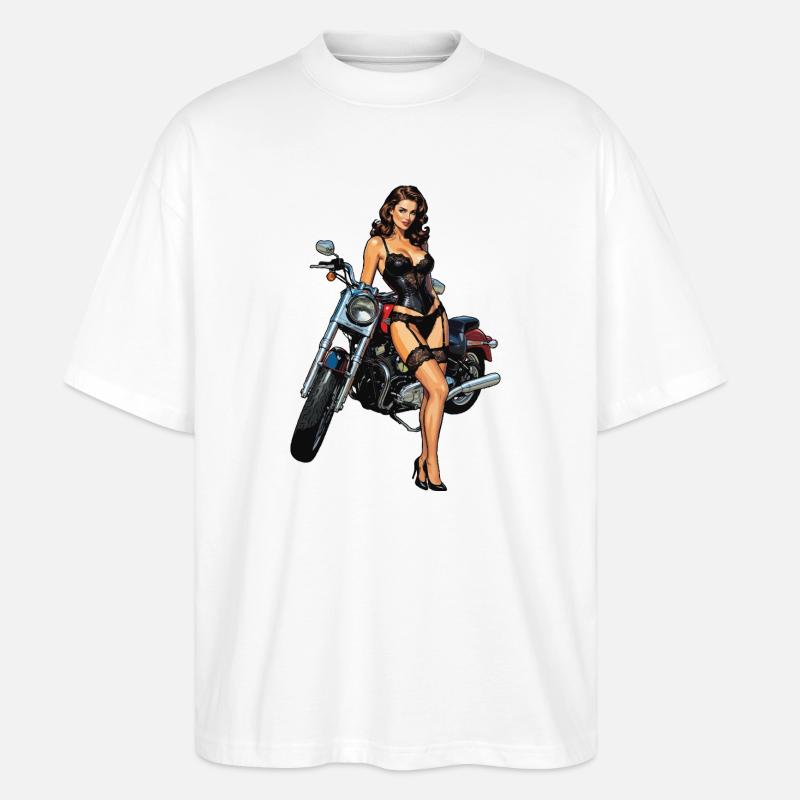 Mädchen mit Motorrad feststecken - Stanley/Stella Oversized Unisex Bio T-Shirt Blaster 2.0 - Weiß