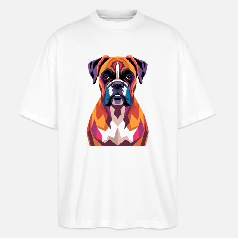 Farbenfroher geometrischer Boxerhund - Stanley/Stella Oversized Unisex Bio T-Shirt Blaster 2.0 - Weiß