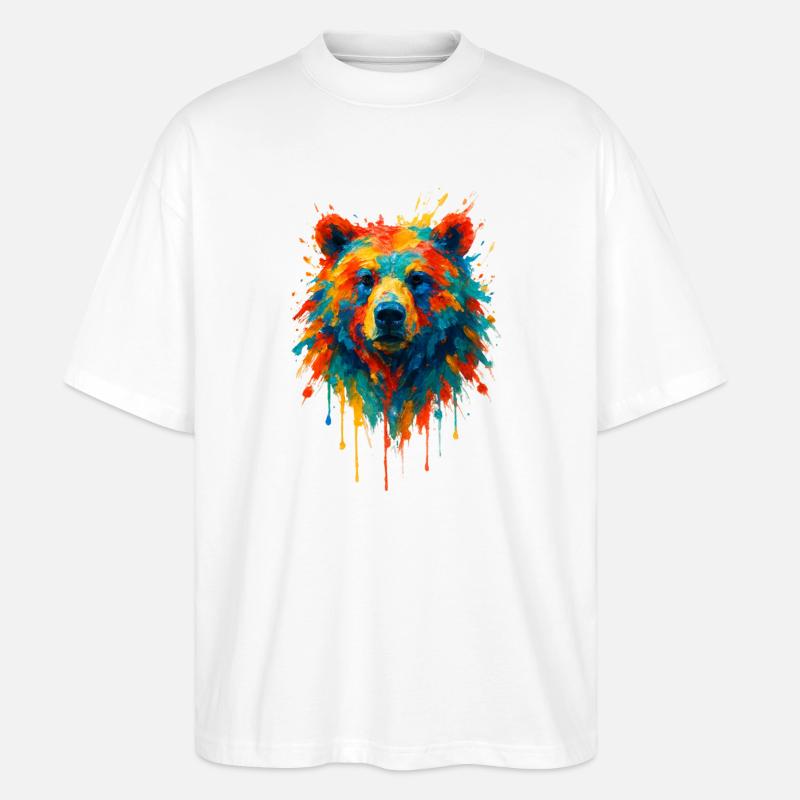 Bär im Splatter-Dynamik-Gemälde - Stanley/Stella Oversized Unisex Bio T-Shirt Blaster 2.0 - Weiß