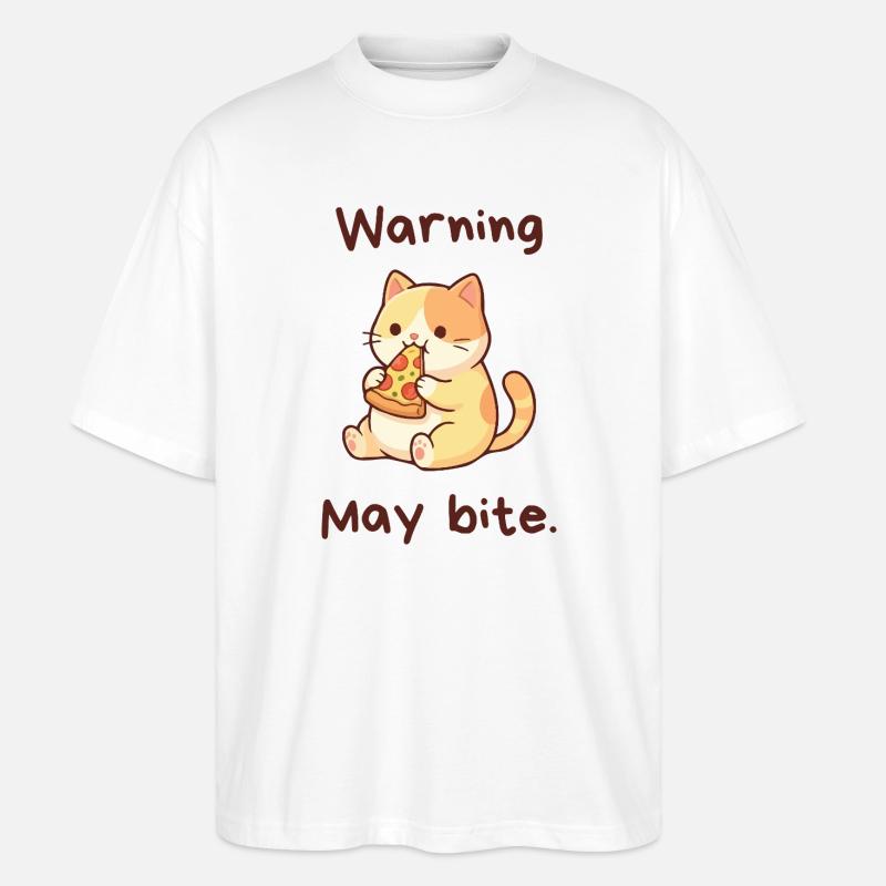 Warning May Bite - Kawaii Pizza Cat - Stanley/Stella Oversized Unisex Bio T-Shirt Blaster 2.0 - Weiß