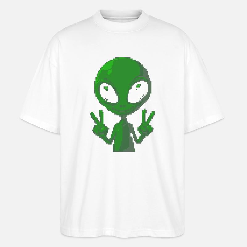 Signe de paix extraterrestre Pixel - T-shirt bio Blaster 2.0 coupe oversize Stanley/Stella Unisexe - blanc