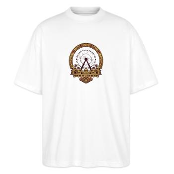 Freizeitpark Jahrmarkt Rummelplatz Volksfest - Stanley/Stella Oversized Unisex Bio T-Shirt Blaster 2.0 - Weiß - Vorne - Alina (178cm) & Michal (187cm)