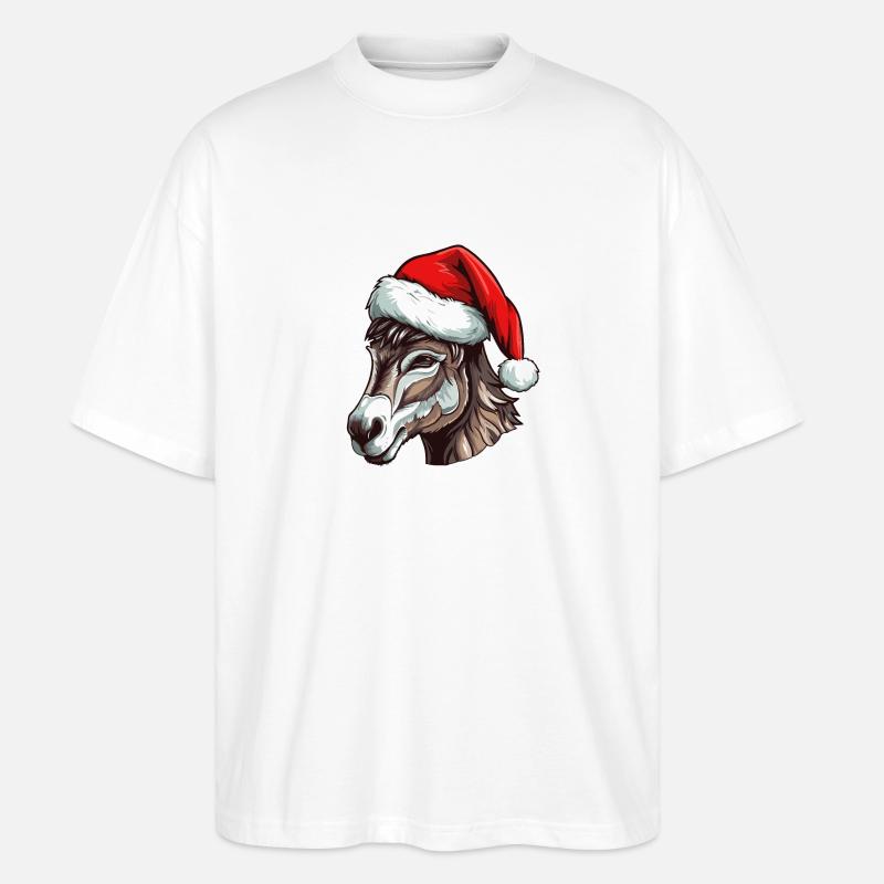 Tête d’animal de Noël d’âne - T-shirt bio Blaster 2.0 coupe oversize Stanley/Stella Unisexe - blanc
