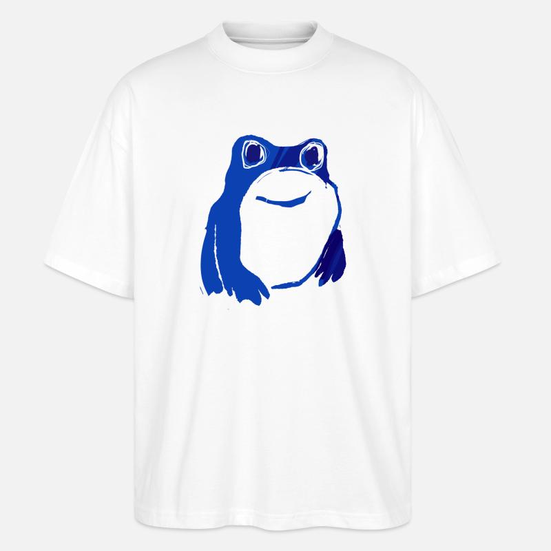 Frosch, blau, illustration, stencil, Tinte - Stanley/Stella Oversized Unisex Bio T-Shirt Blaster 2.0 - Weiß