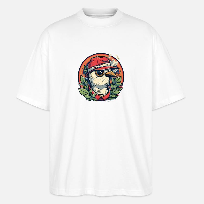 Der Dschungel-Baseball-Cap-Maskottchen-Taube - Stanley/Stella Oversized Unisex Bio T-Shirt Blaster 2.0 - Weiß