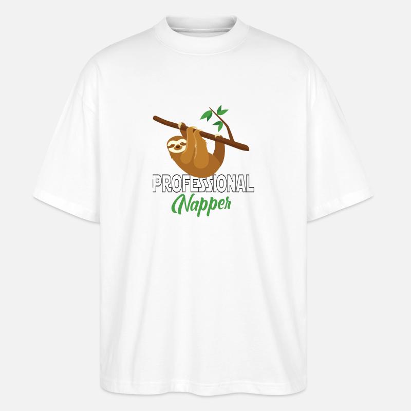 Professinonal Napper, Sloth, Sloth, Sleeping, - Stanley/Stella Oversized Unisex Organic T-shirt Blaster 2.0 - white