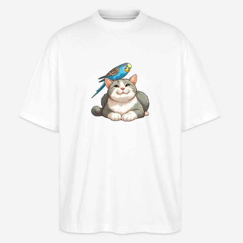 Mignon chat perruche amis - T-shirt bio Blaster 2.0 coupe oversize Stanley/Stella Unisexe - blanc