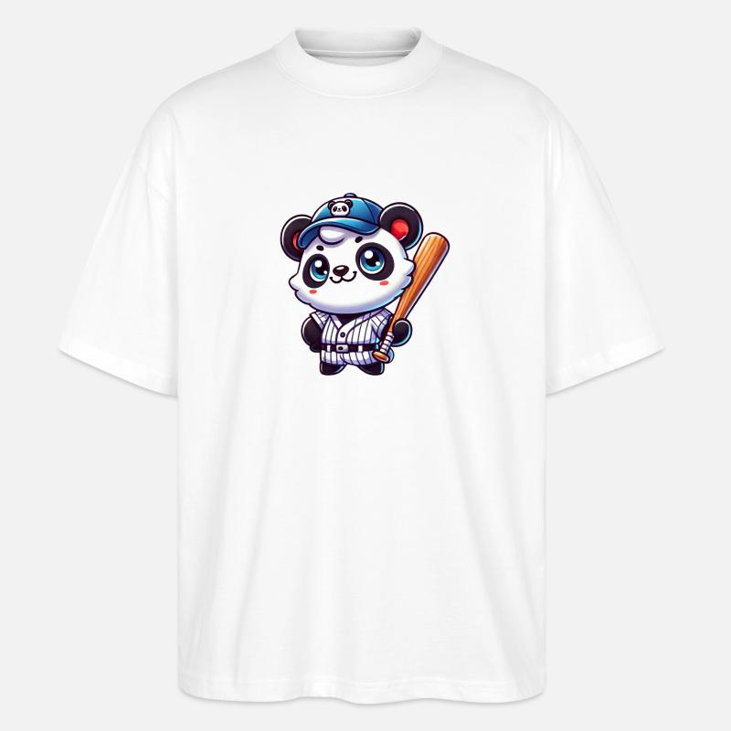 Funny Panda Playing Baseball Panda - Stanley/Stella Oversized Unisex Organic T-shirt Blaster 2.0 - white