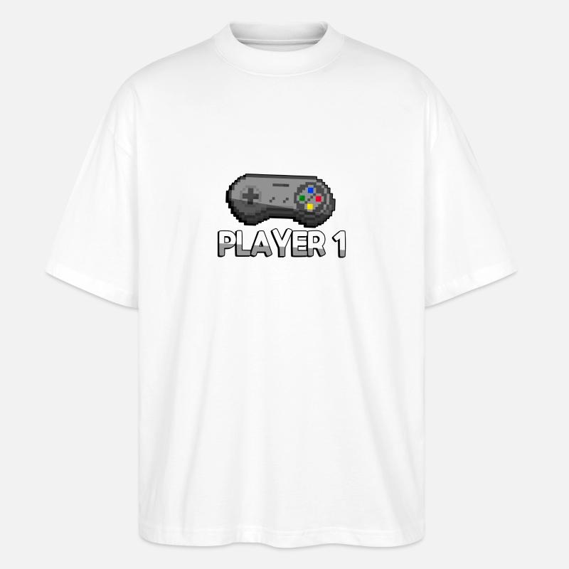 PLAYER 1 + SNES Controller - Gaming - Stanley/Stella Oversized Unisex Bio T-Shirt Blaster 2.0 - Weiß