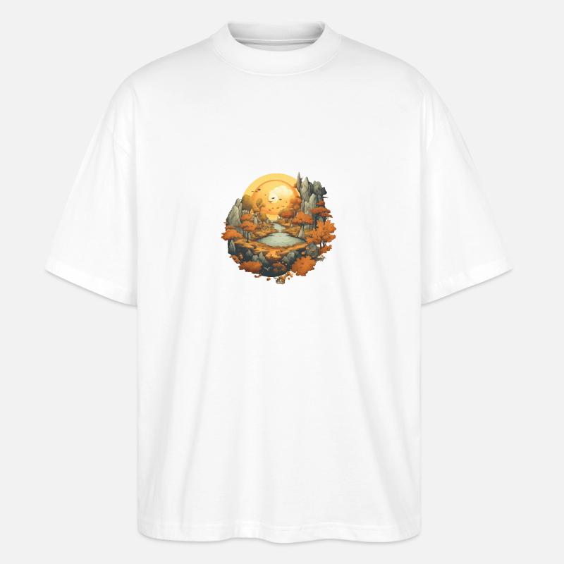 Herbstliche Landschaft - Stanley/Stella Oversized Unisex Bio T-Shirt Blaster 2.0 - Weiß