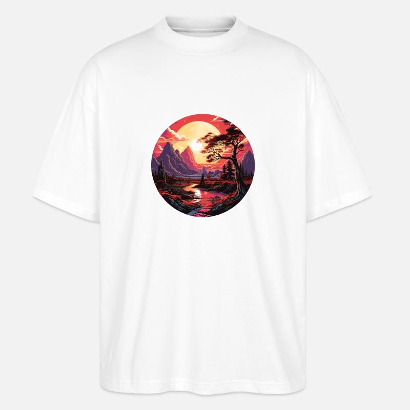 Landschaft - Illustration - Stanley/Stella Oversized Unisex Bio T-Shirt Blaster 2.0 - Weiß