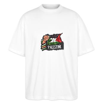 Palästina - Stanley/Stella Oversized Unisex Bio T-Shirt Blaster 2.0 - Weiß - Vorne - Alina (178cm) & Michal (187cm)