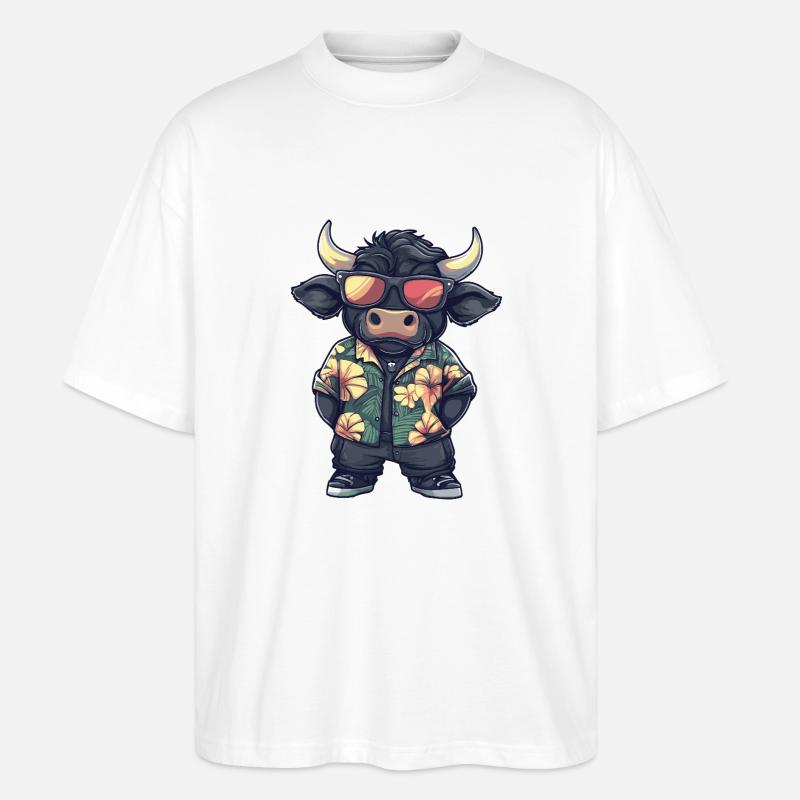 Stier Comic Urlaub - Stanley/Stella Oversized Unisex Bio T-Shirt Blaster 2.0 - Weiß
