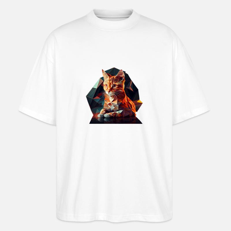Cat Cats Kitten Polygon Cat - Stanley/Stella Oversized Unisex Organic T-shirt Blaster 2.0 - white