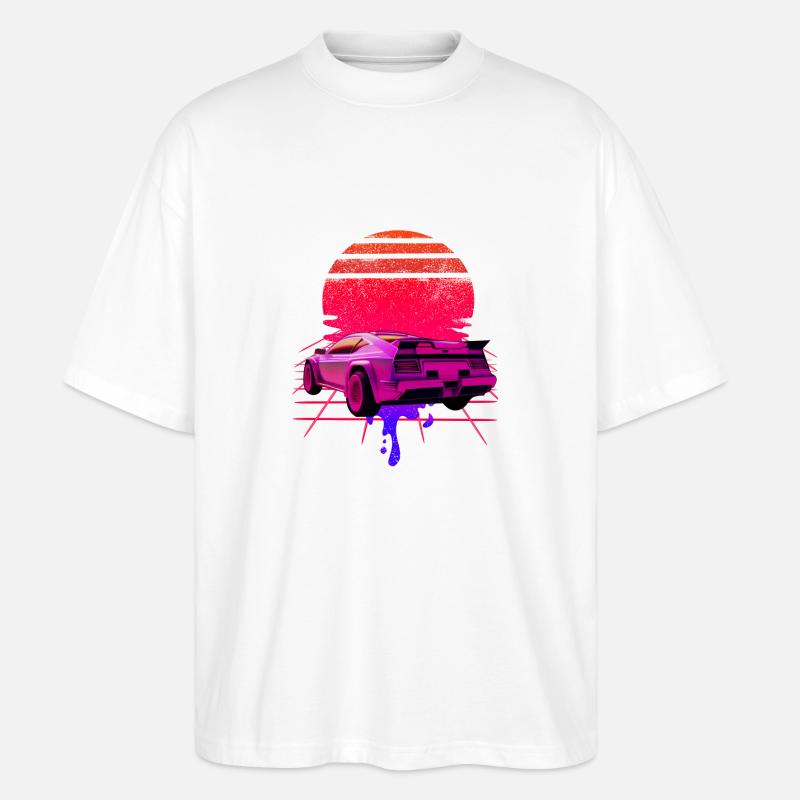 Retro Wave Supercar Sunset - Stanley/Stella Oversized Unisex Bio T-Shirt Blaster 2.0 - Weiß