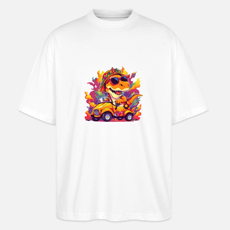 T-Rex conduit un camion monstre - T-shirt bio Blaster 2.0 coupe oversize Stanley/Stella Unisexe - blanc