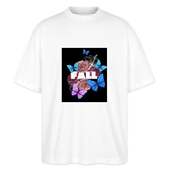 Fall Herbst Designer T-shirt - Stanley/Stella Oversized Unisex Bio T-Shirt Blaster 2.0 - Weiß - Vorne - Alina (178cm) & Michal (187cm)