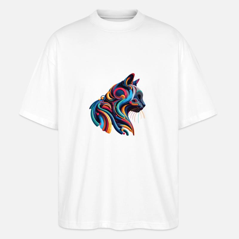 Bunte abstrakte Katze - Stanley/Stella Oversized Unisex Bio T-Shirt Blaster 2.0 - Weiß