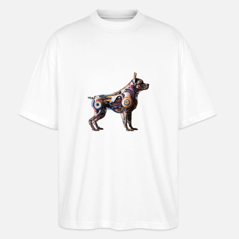 Farbenfroher abstrakter Roboterhund - Stanley/Stella Oversized Unisex Bio T-Shirt Blaster 2.0 - Weiß