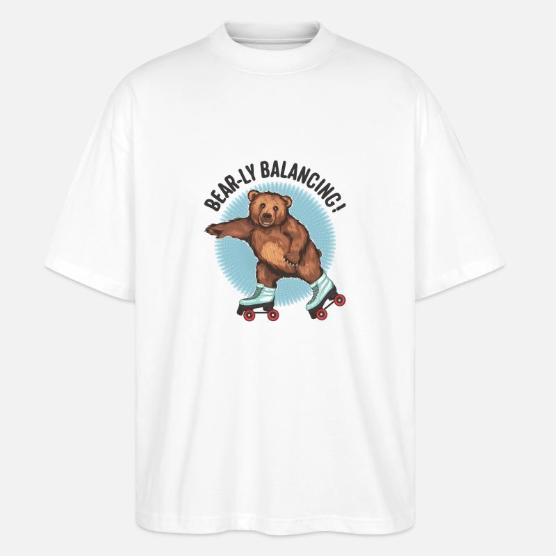 Bear Roller Skating "Bear-ly Balancing!" - Stanley/Stella Oversized Unisex Organic T-shirt Blaster 2.0 - white