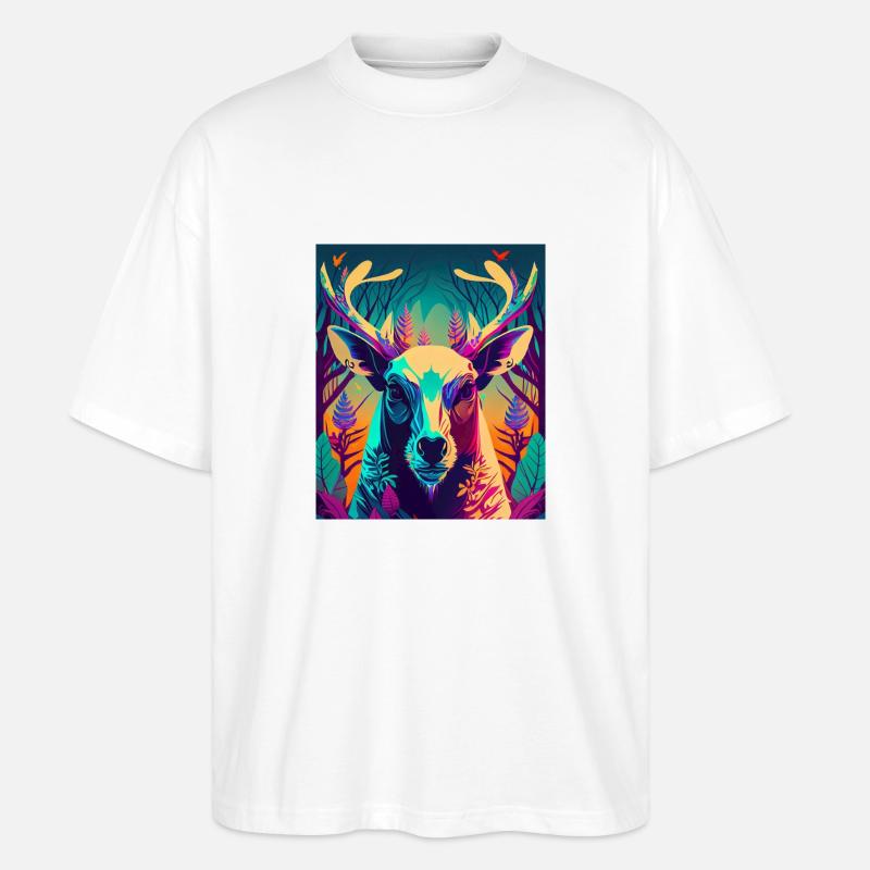 Abstrait Néon Cerf - T-shirt bio Blaster 2.0 coupe oversize Stanley/Stella Unisexe - blanc