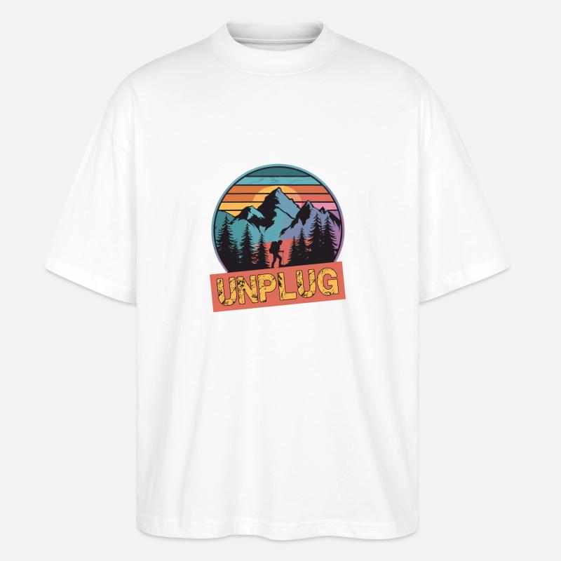 Wandern Wanderung Berge Unplug - Stanley/Stella Oversized Unisex Bio T-Shirt Blaster 2.0 - Weiß