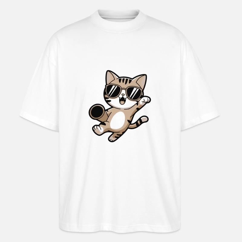Party Katze Superhelden Katze - Stanley/Stella Oversized Unisex Bio T-Shirt Blaster 2.0 - Weiß