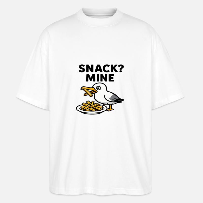 Möwe "SNACK MINE" - Stanley/Stella Oversized Unisex Bio T-Shirt Blaster 2.0 - Weiß