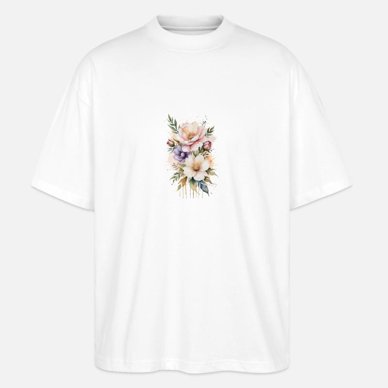 Ätherisches Aquarell Blumenstrauß - Stanley/Stella Oversized Unisex Bio T-Shirt Blaster 2.0 - Weiß
