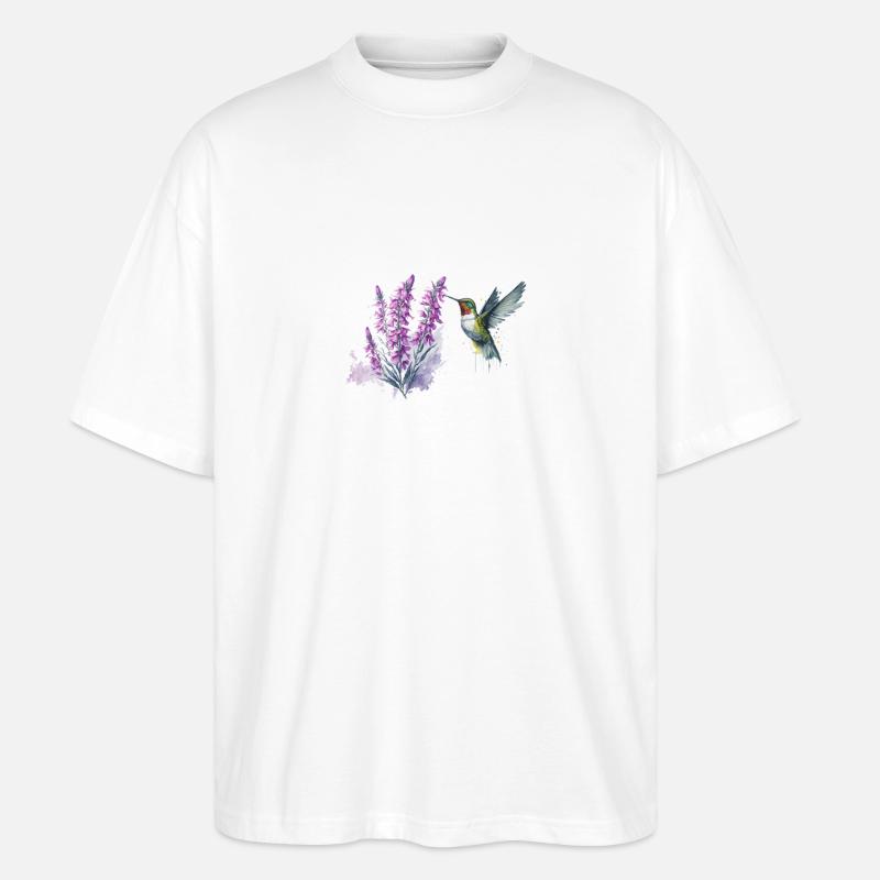 Aquarelle Colibri Nectar de Lavande - T-shirt bio Blaster 2.0 coupe oversize Stanley/Stella Unisexe - blanc