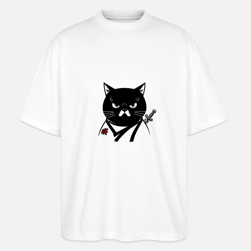 Die Samurai-Katze, die Bushido-Katze - Stanley/Stella Oversized Unisex Bio T-Shirt Blaster 2.0 - Weiß