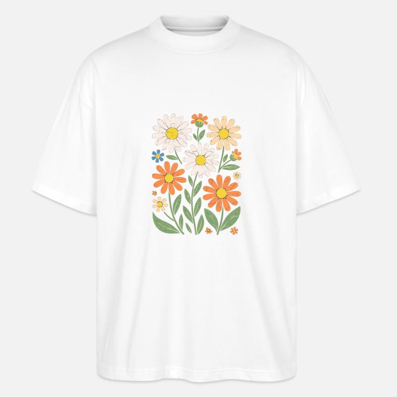 Boho Retro Daisy Pattern Retro - Stanley/Stella Oversized Unisex Organic T-shirt Blaster 2.0 - white