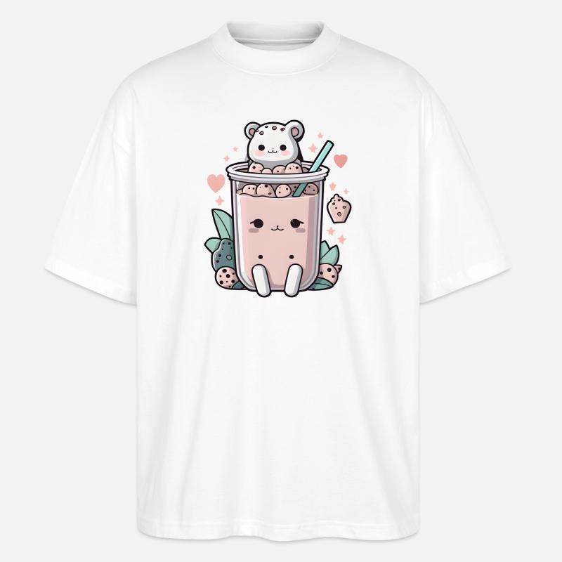 Bubble Tea mit süßem Bären - Stanley/Stella Oversized Unisex Bio T-Shirt Blaster 2.0 - Weiß