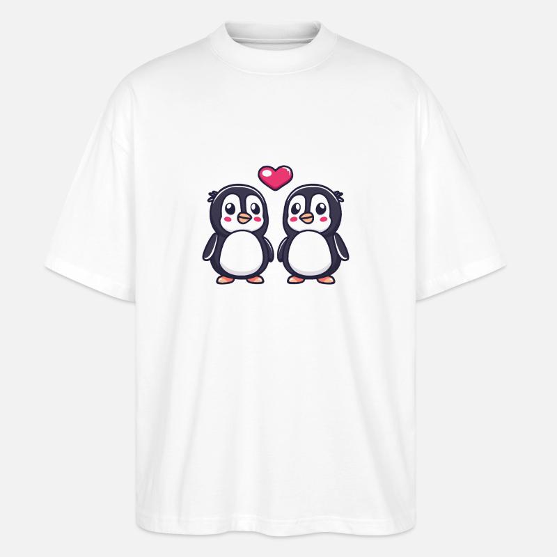 Pinguin Comic Paar Liebe - Stanley/Stella Oversized Unisex Bio T-Shirt Blaster 2.0 - Weiß