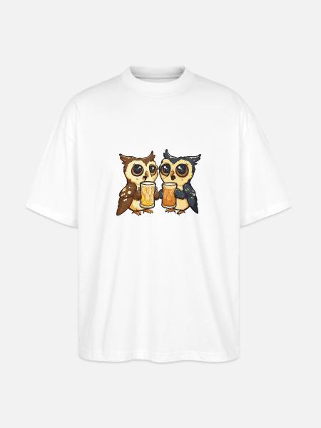 Owl Beer Funny Booze - Stanley/Stella Oversized Unisex Organic T-shirt Blaster 2.0 - white