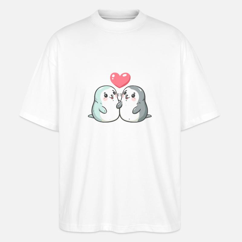 Robbe Tier Paar Liebe - Stanley/Stella Oversized Unisex Bio T-Shirt Blaster 2.0 - Weiß