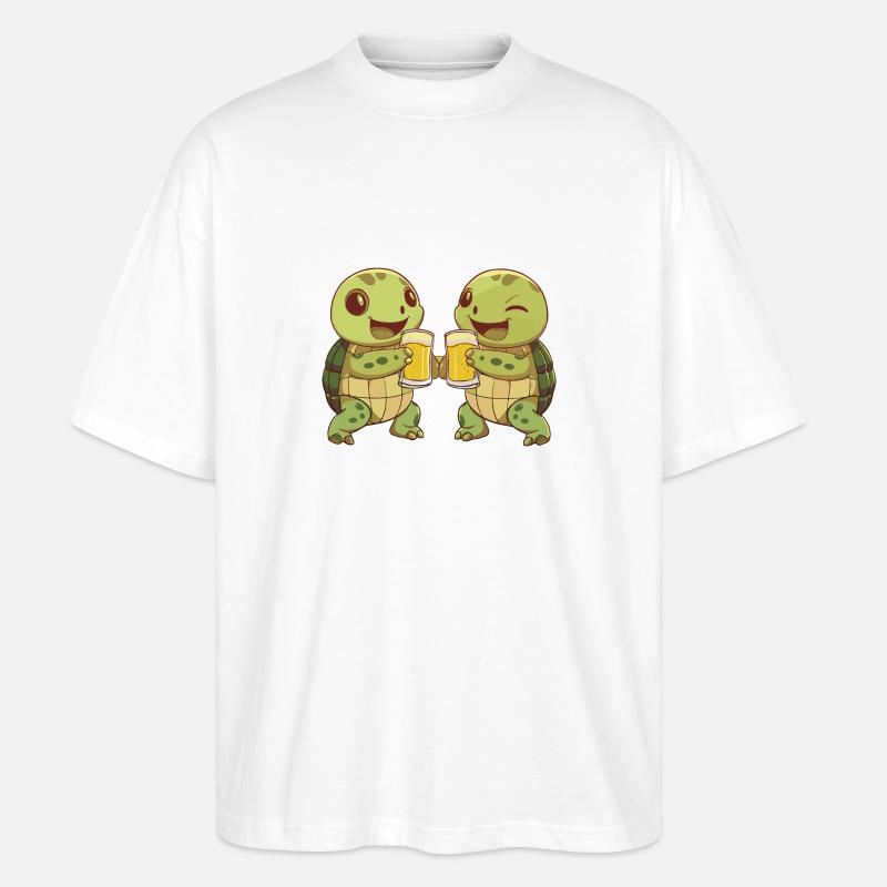 Turtle Comic Beer Funny Booze - Stanley/Stella Oversized Unisex Organic T-shirt Blaster 2.0 - white