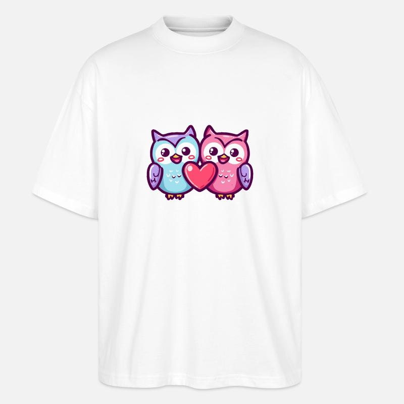 Eule Comic Paar Liebe - Stanley/Stella Oversized Unisex Bio T-Shirt Blaster 2.0 - Weiß