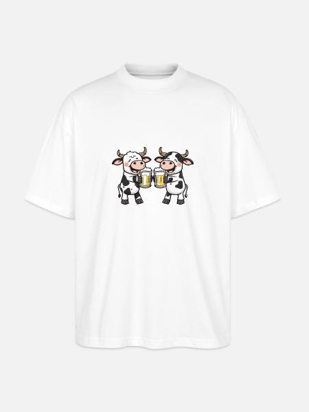 Cow Comic Beer Funny Booze - Stanley/Stella Oversized Unisex Organic T-shirt Blaster 2.0 - white