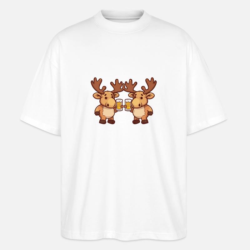 Moose Comic Beer Funny Booze - Stanley/Stella Oversized Unisex Organic T-shirt Blaster 2.0 - white