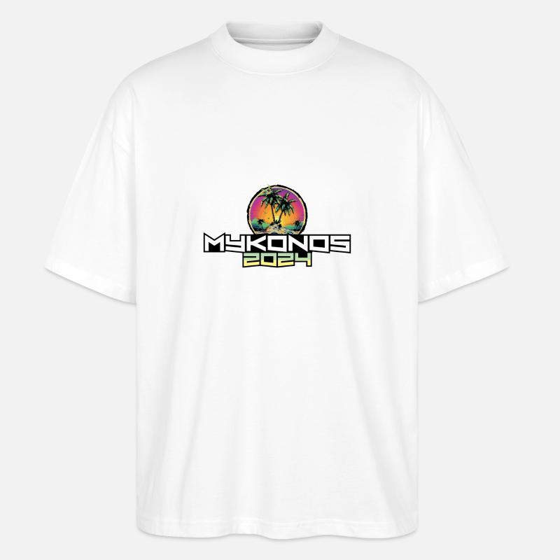 Palmiers de vacances Mykonos 2024 - T-shirt bio Blaster 2.0 coupe oversize Stanley/Stella Unisexe - blanc