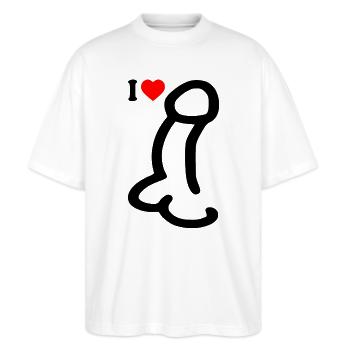 I love cock - Stanley/Stella Uniseks oversized bio T-shirt Blaster 2.0 - wit - Voor - Alina (178cm) & Michal (187cm)