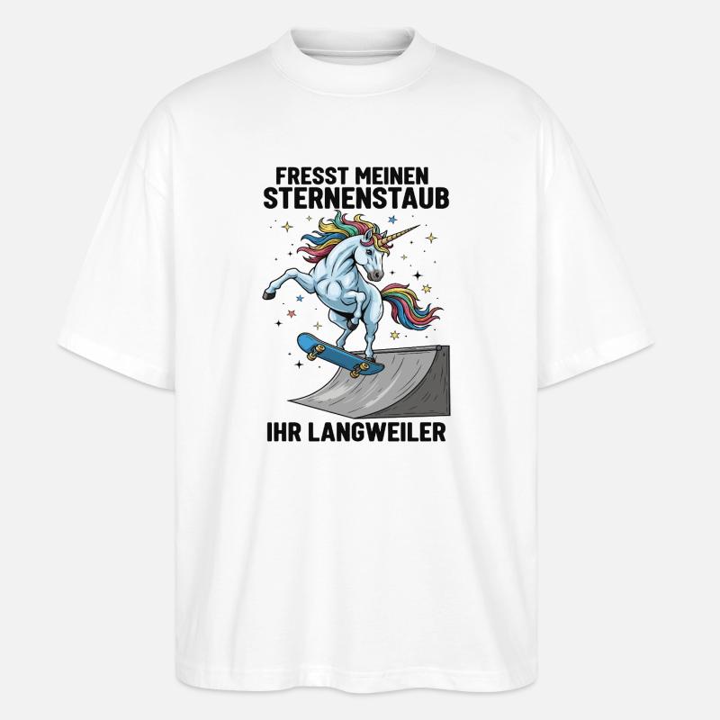Skateboard-Einhorn - Stanley/Stella Oversized Unisex Bio T-Shirt Blaster 2.0 - Weiß