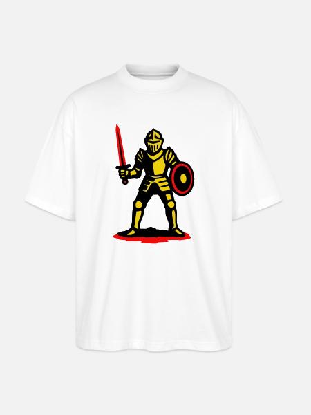 Yellow Knight with Red Sword - Stanley/Stella Oversized Unisex Organic T-shirt Blaster 2.0 - white