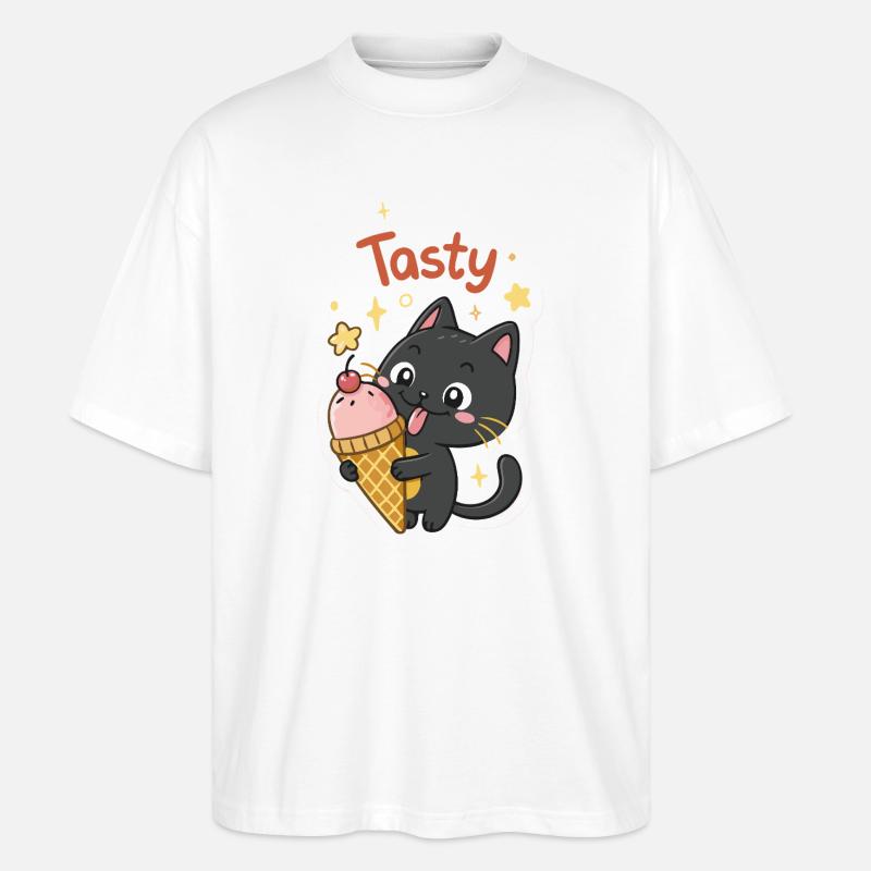 Gourmet-Katze und Eiscreme - Stanley/Stella Oversized Unisex Bio T-Shirt Blaster 2.0 - Weiß