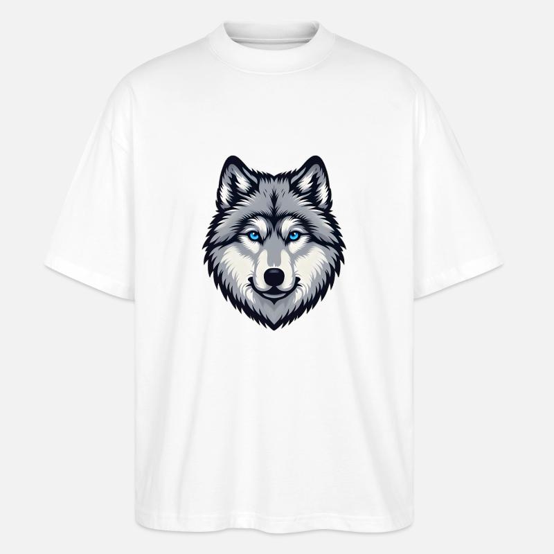 Blau äugiger Wolf Kopf - Stanley/Stella Oversized Unisex Bio T-Shirt Blaster 2.0 - Weiß