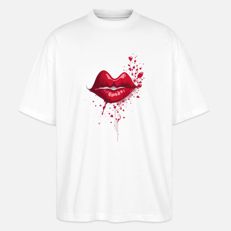 Kussrote Lippen Splash - Stanley/Stella Oversized Unisex Bio T-Shirt Blaster 2.0 - Weiß